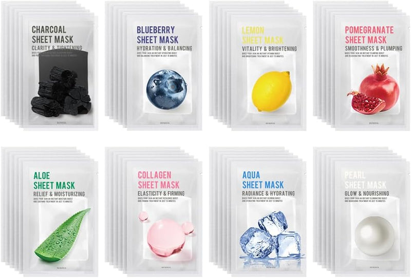 EUNYUL Purity Sheet Masks- 48 Pack (8 Types x 6 Set) New but open, scruffy box