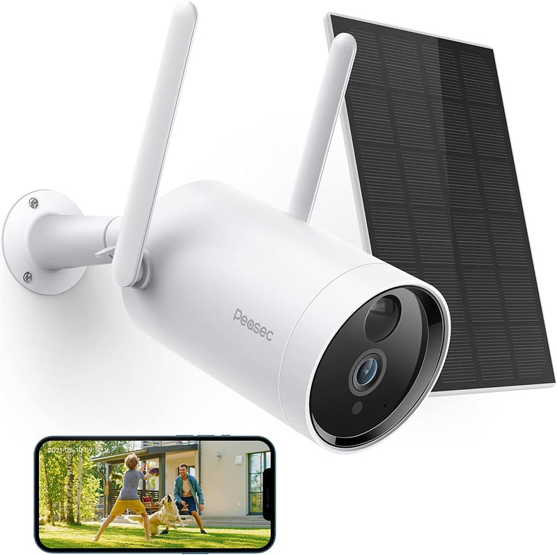 Peasec 1080P Solar Wireless Security Camera – Outdoor, Rechargeable, Night Vision, IP65