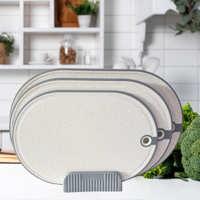 Grey Plastic Chopping Board Set 3-Piece - Non Slip, Handles, Kitchen Prep