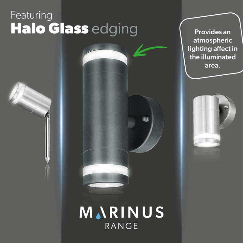 4lite Marinus GU10 Bi-Directional Outdoor Wall Light without PIR - Stainless Steel