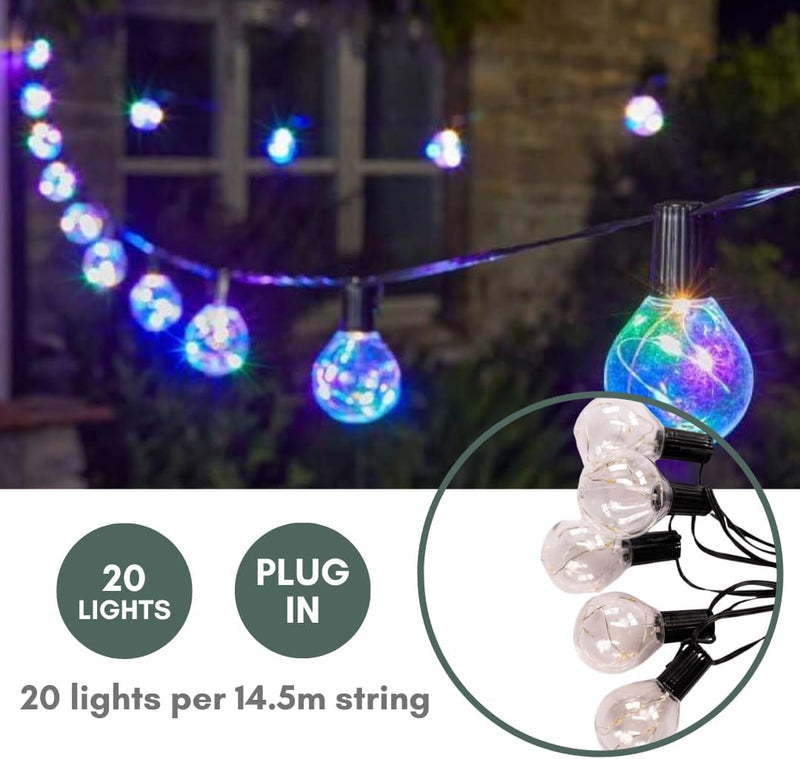 Mains Powered String Lights Outdoor Garden - Multicolour