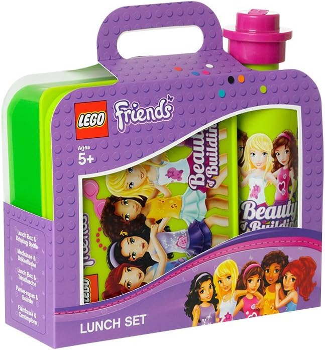 LEGO Friends Lunch Set – Lime Green Lunch Box & LEGO Brick Water Bottle, Officially Licensed