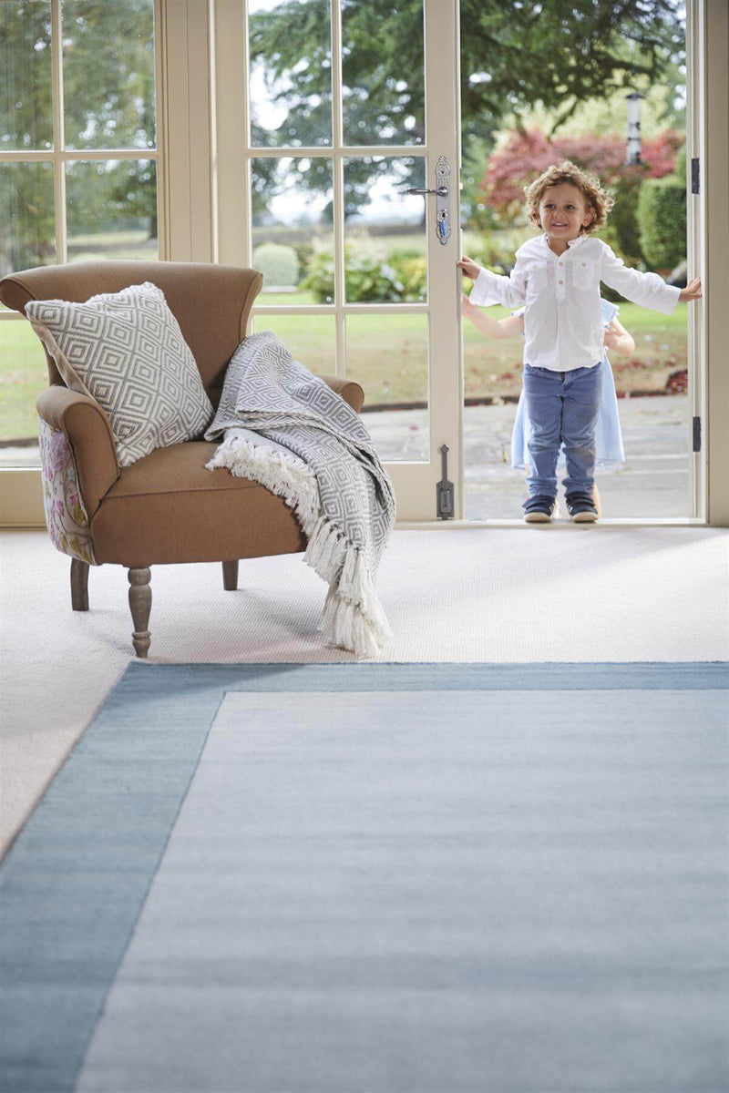 Bordered Duck Egg Blue Wool Rug