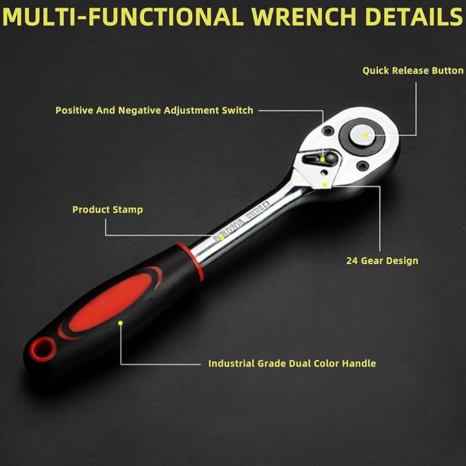 My pick: "46-Piece Socket Wrench Set – 1/4" Drive Metric with Ratchet & Extension Bar