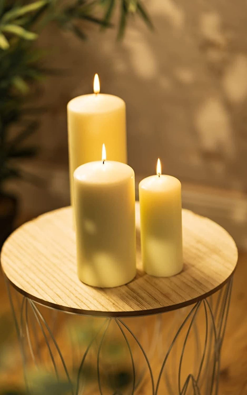 Set of Three Long Burn Christmas Pillar Candles Ivory