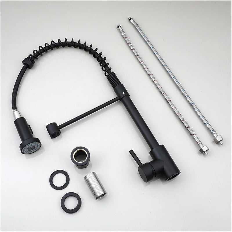 Faucet Black Kitchen Faucet | Pull Down Sprayer | Commercial Spring Sink Faucet | Single Handle Mixer Tap | 360° Swivel