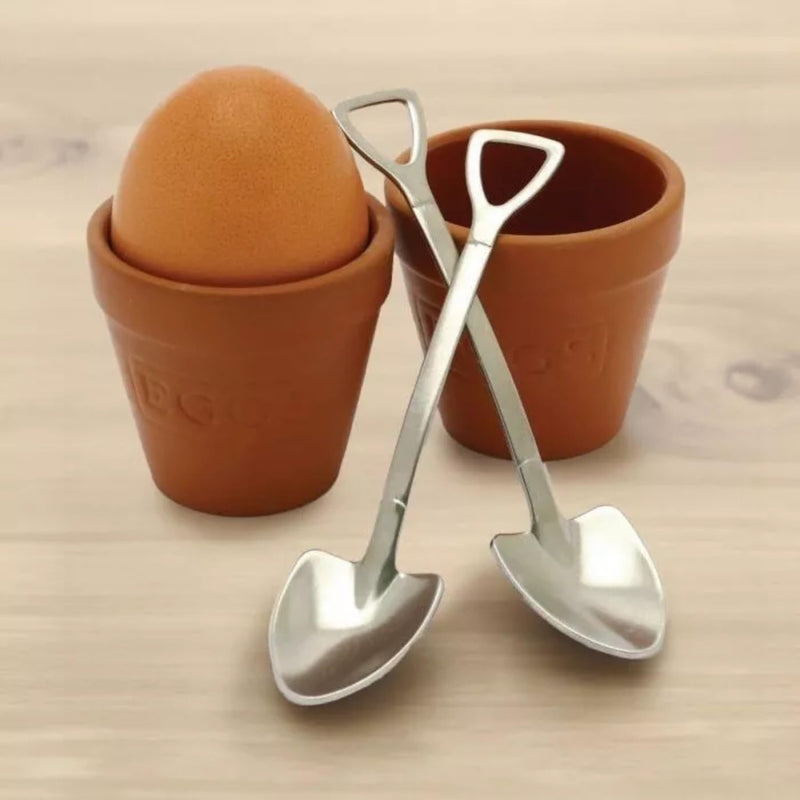 Set of Two Egg Holders & Two Spade Spoons