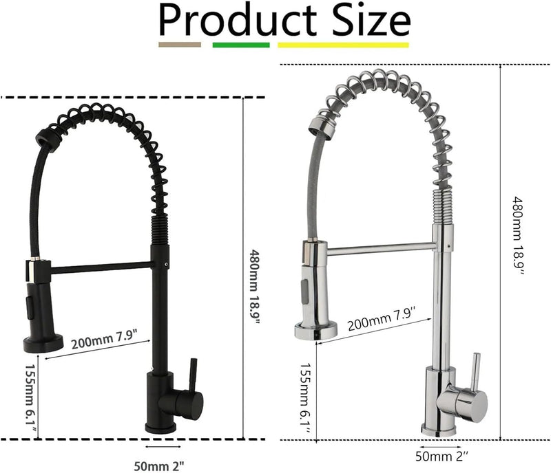 Faucet Black Kitchen Faucet | Pull Down Sprayer | Commercial Spring Sink Faucet | Single Handle Mixer Tap | 360° Swivel