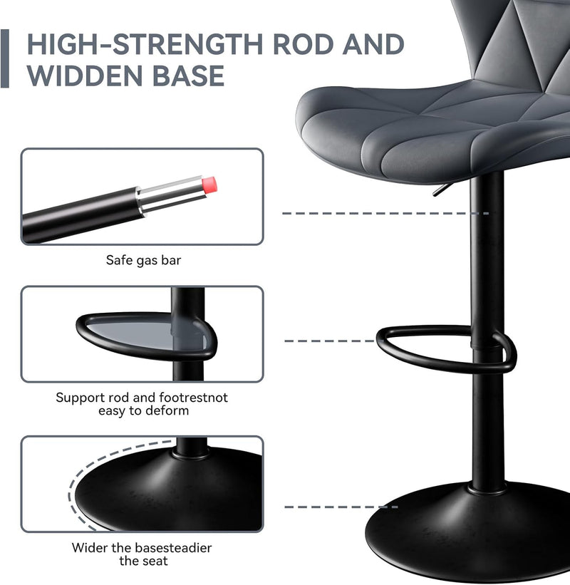 Faux Leather Bar Stools, Swivel with Backrest & Footrest, Kitchen Island