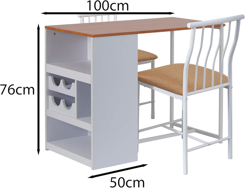 Greenhurst Studio Bistro Dining Set with 2 fabric covered chairs, added Storage and wine rack L100 x W50 x H76cm (Black)