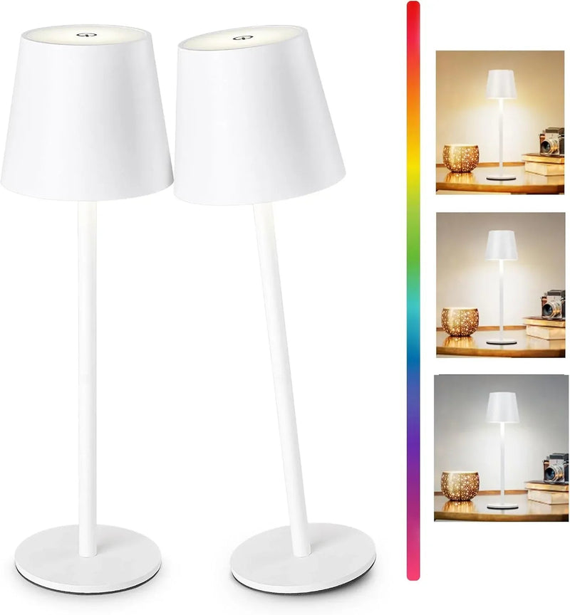 Cordless LED Table Lamp Rechargeable RGB Light Touch Dimmable IP54 White 2 Pack