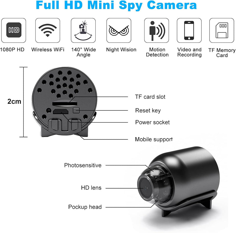 Mini Wi-Fi Security Camera – 1080P HD Wireless Nanny Cam with Night Vision, Motion Detection & App Control