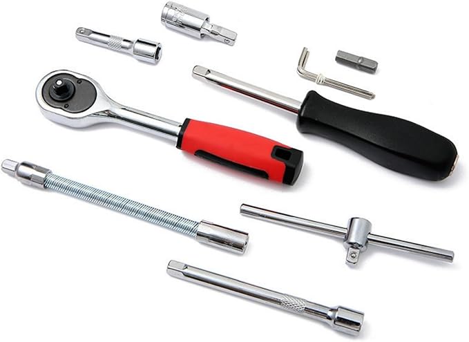 My pick: "46-Piece Socket Wrench Set – 1/4" Drive Metric with Ratchet & Extension Bar