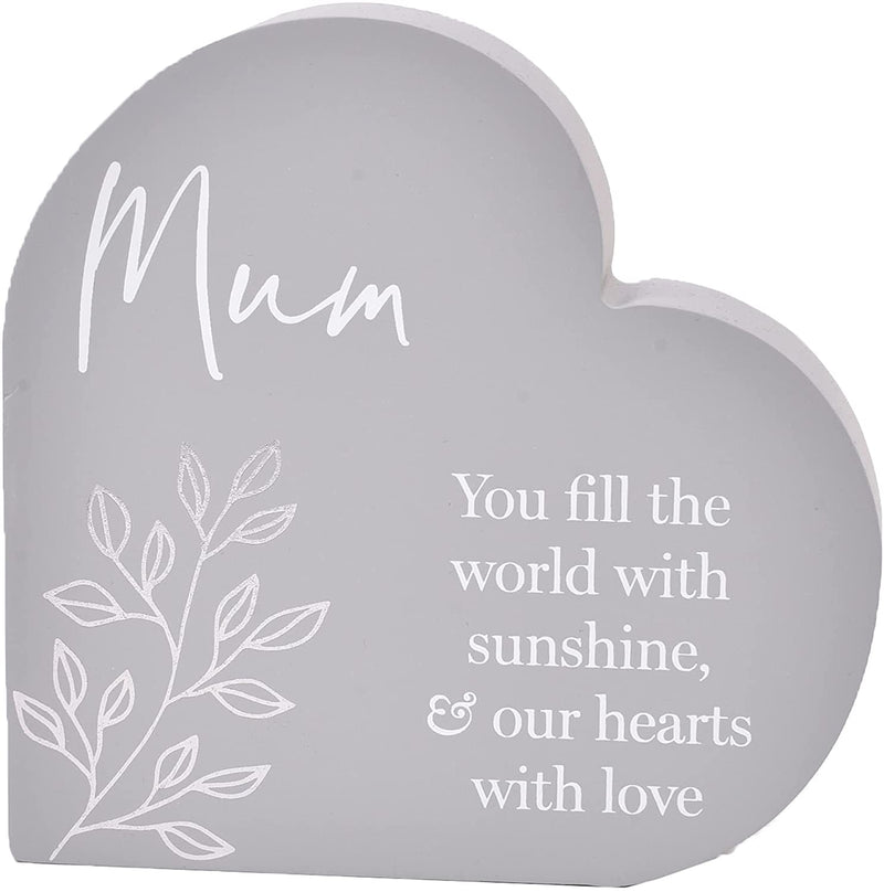 Widdop and Co Grey Heart MDF Plaque - Floral - Mum