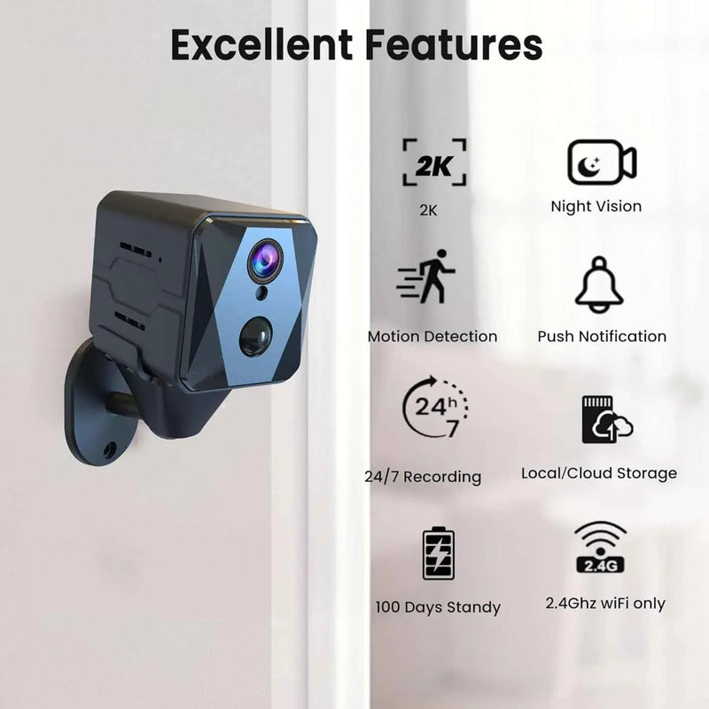 Wi-Fi Security Camera 2K FHD Cloud & SD Storage Motion Detection FREE 64GB Card