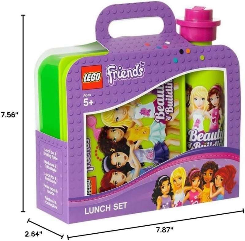 LEGO Friends Lunch Set – Lime Green Lunch Box & LEGO Brick Water Bottle, Officially Licensed
