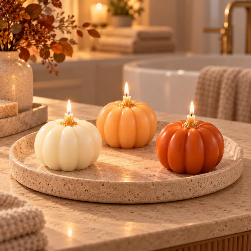 Set of 3 Pumpkin Shaped Candles