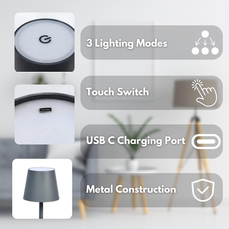 Slate Rechargeable Table Lamp - Battery Powered