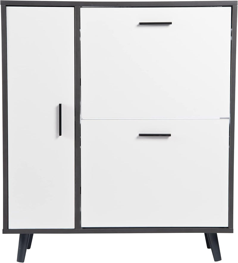 Greenhurst Shoe Storage Cabinet with Side Cupboard, Wooden Grey/White H86 x W75cm