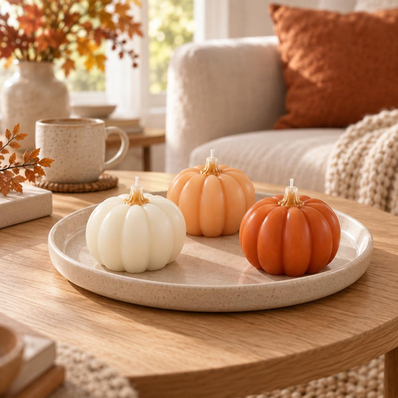 Set of 3 Pumpkin Shaped Candles