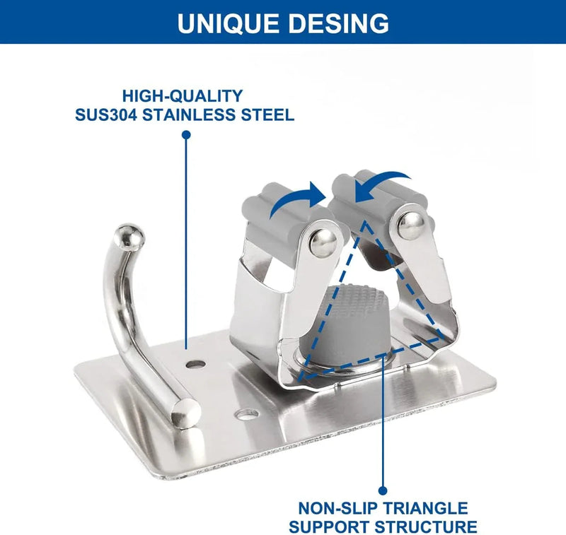 Mop Broom Holder Wall Mounted Heavy Duty Clips & Hanger Storage Rack 1 Hook 2 pk