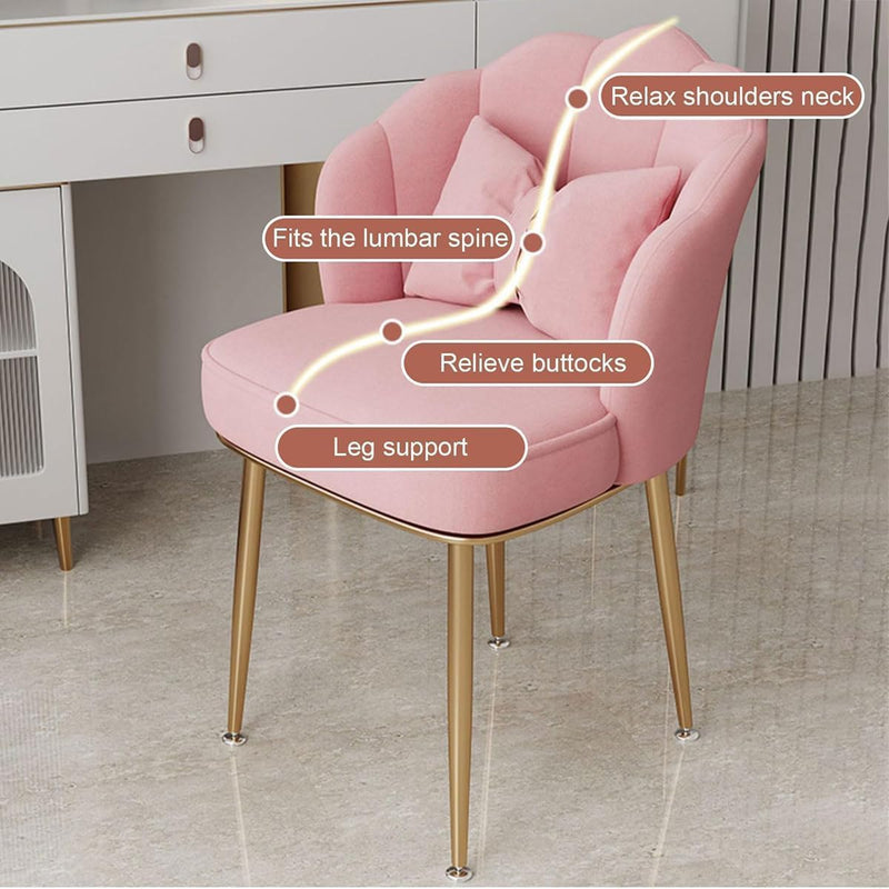 Velvet Vanity Chair Accent Armchair Flower Back Gold Legs Makeup Room Pillow
