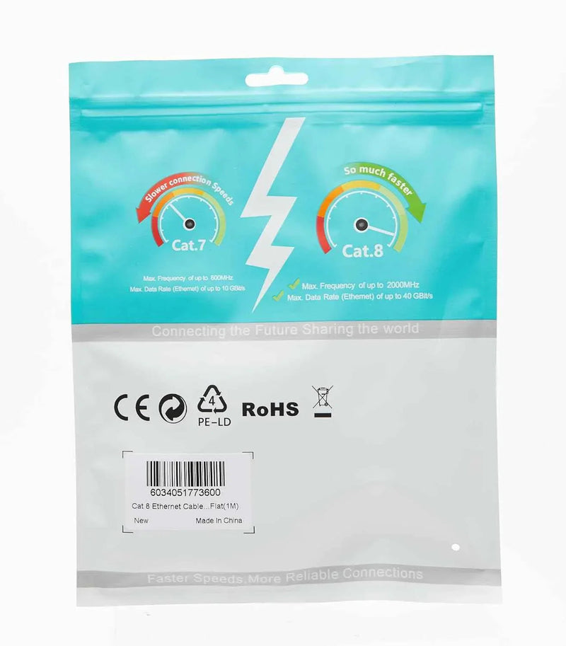 Cat 8 Ethernet Patch Cable 1M Heavy Duty High Speed Flat Internet Network Cable