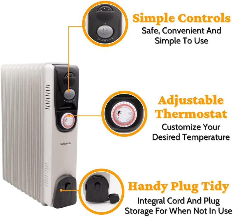 Modern Oil Filled Radiator With Timer White