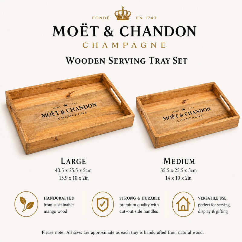 Wooden Serving Trays Moët & Chandon Champagne Butlers Crates Storage Boxes Natural Finish