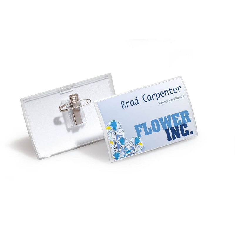 Durable CLICK FOLD Convex Clip & Pin Name Tag Badge Holder | 25 Pack | 54 x 90mm