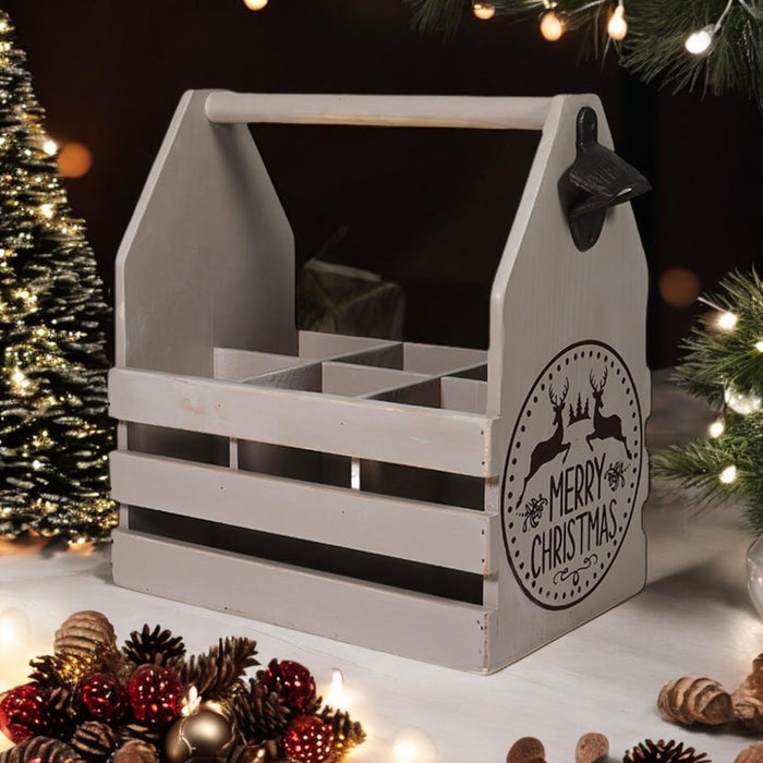 RUSTIC GREY  6 BOTTLE HOLDER WITH OPENER