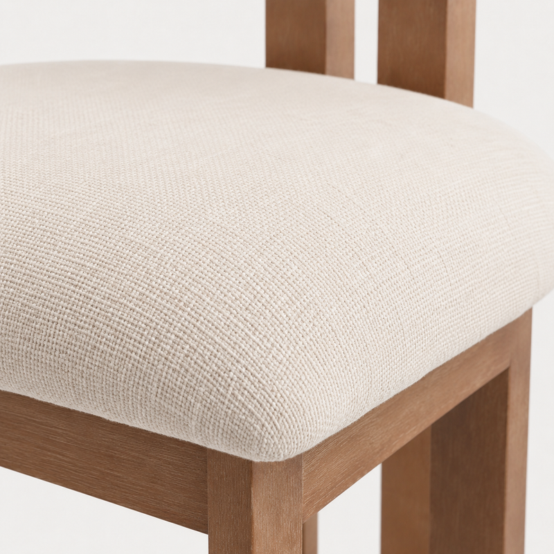 Daniel Set of 2 Walnut Bar Stools in Beige Fabric