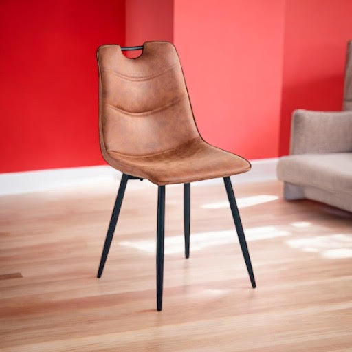 BROWN FAUX LEATHER CHAIR BLACK METAL LEGS