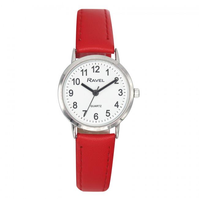 Ravel Ladies Basic White Dial Red Leather Strap Watch R0129.27.2