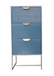 64CM BLUE WOODEN 3 DRAWER BEDSIDE TABLE - InStock