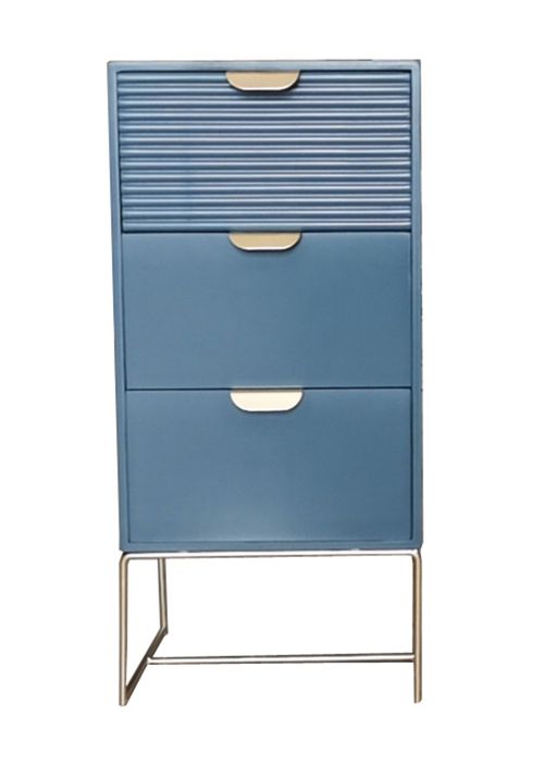 64CM BLUE WOODEN 3 DRAWER BEDSIDE TABLE - InStock
