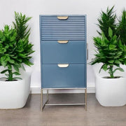 64CM BLUE WOODEN 3 DRAWER BEDSIDE TABLE - InStock