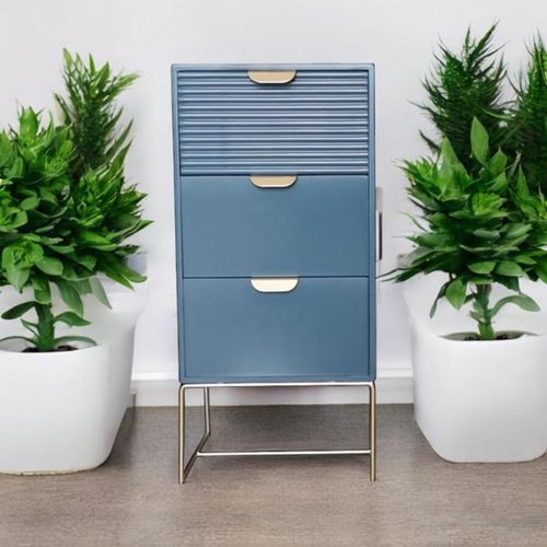 64CM BLUE WOODEN 3 DRAWER BEDSIDE TABLE - InStock