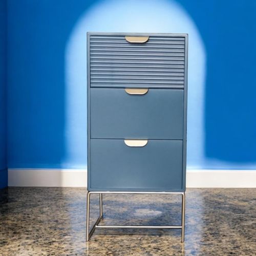 64CM BLUE WOODEN 3 DRAWER BEDSIDE TABLE - InStock