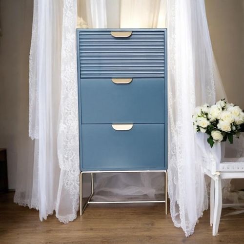 64CM BLUE WOODEN 3 DRAWER BEDSIDE TABLE - InStock