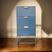 64CM BLUE WOODEN 3 DRAWER BEDSIDE TABLE - InStock