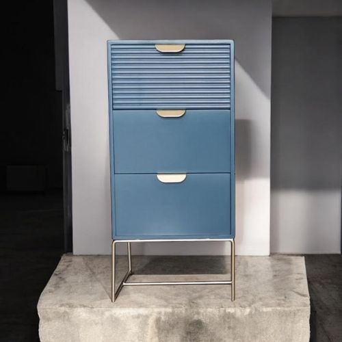 64CM BLUE WOODEN 3 DRAWER BEDSIDE TABLE - InStock
