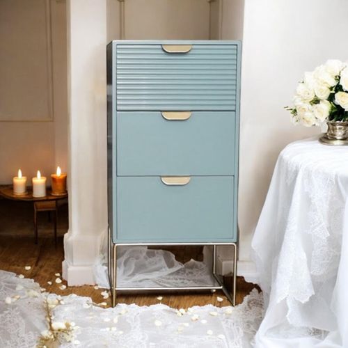 64CM GREEN WOODEN 3 DRAWER BEDSIDE TABLE - InStock