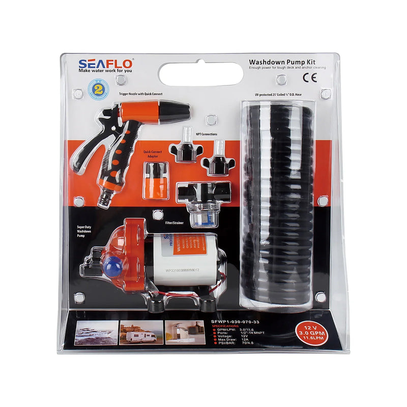 SEAFLO 12V 3.0GPM 70PSI Washdown Pump Kit with Coiled Hose