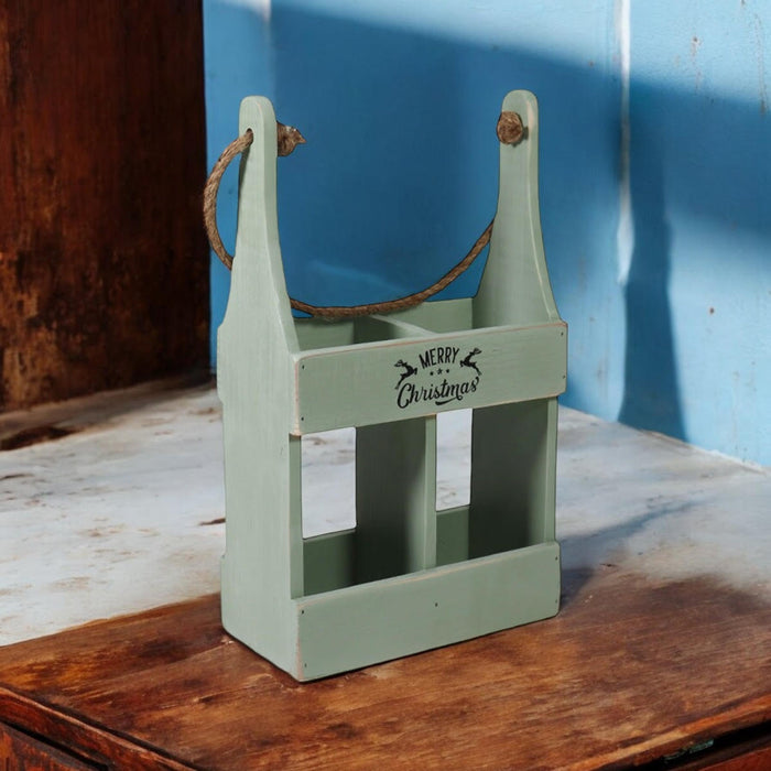 39CM RUSTIC GREEN 2 BOTTLE WINE HOLDER