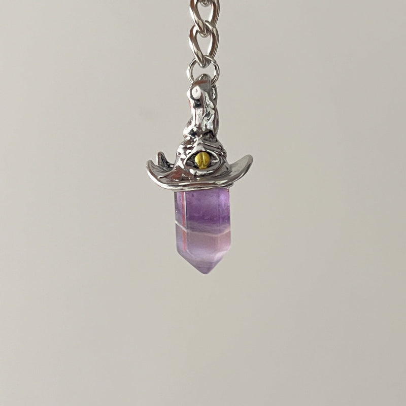 Retro Natural Amethyst Hexagonal Witch Hat Pendant Necklace