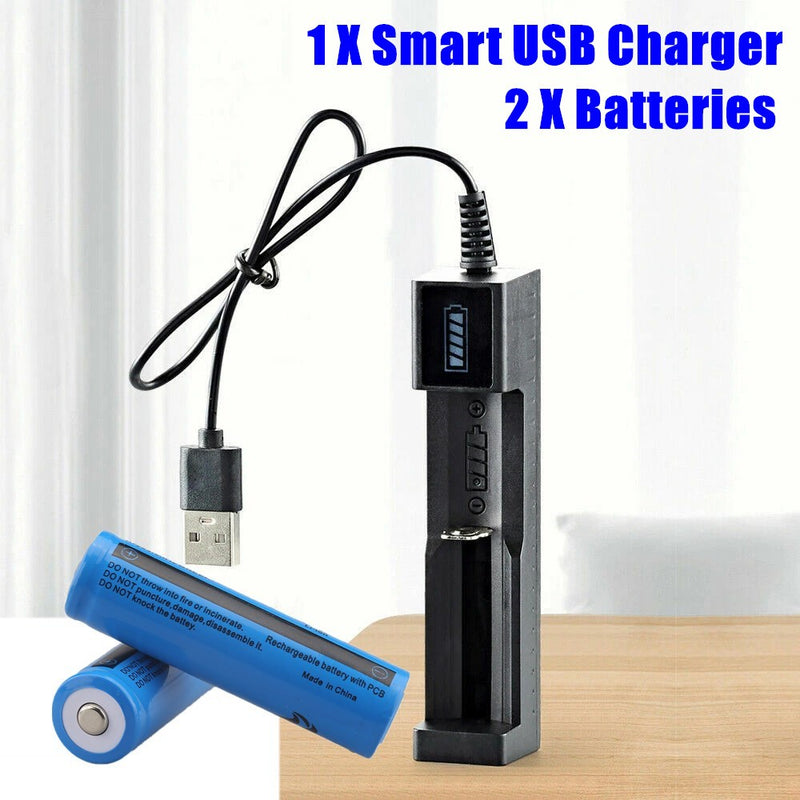 2PCS 18650 Rechargeable Batteries + 1PCS USB Charger Set For Flashlights Headlamp (US Logistics For USPS/DHL/Fedex/UPS. No designated logistics accepted，TK/TMEU only For self-pickup）