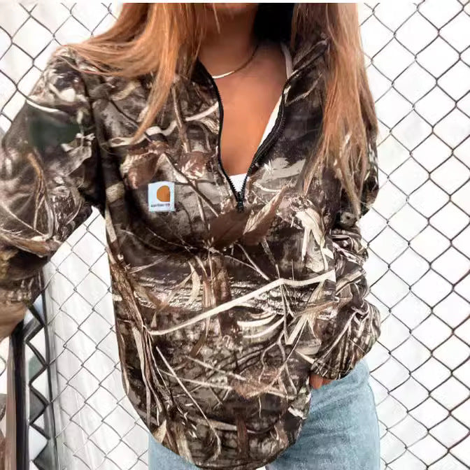 Fitted Zipper Half-neck Hoodie Top