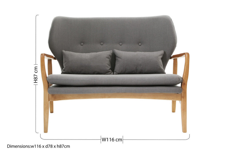 2 Seater Grey Sofa with Birchwood Frame | Stockholm