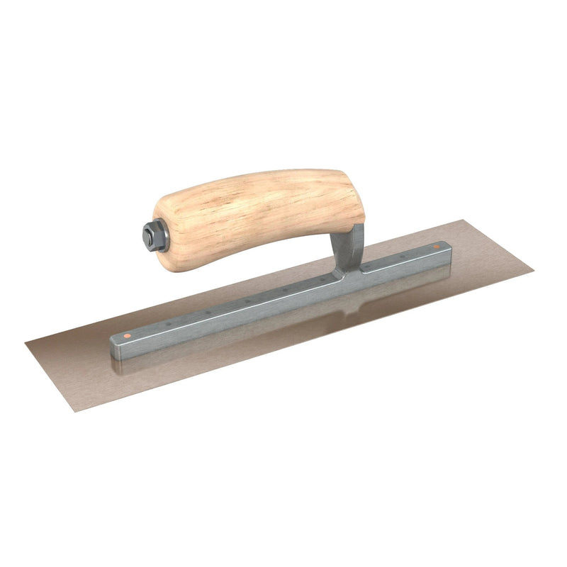Bon Tool Golden Stainless Steel Square End Finish Trowel - Long Shank - Camel Back Wood Handle